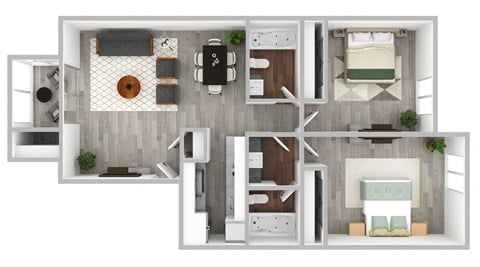 Floor plan for 2 beds, 2 baths, 885 sqft